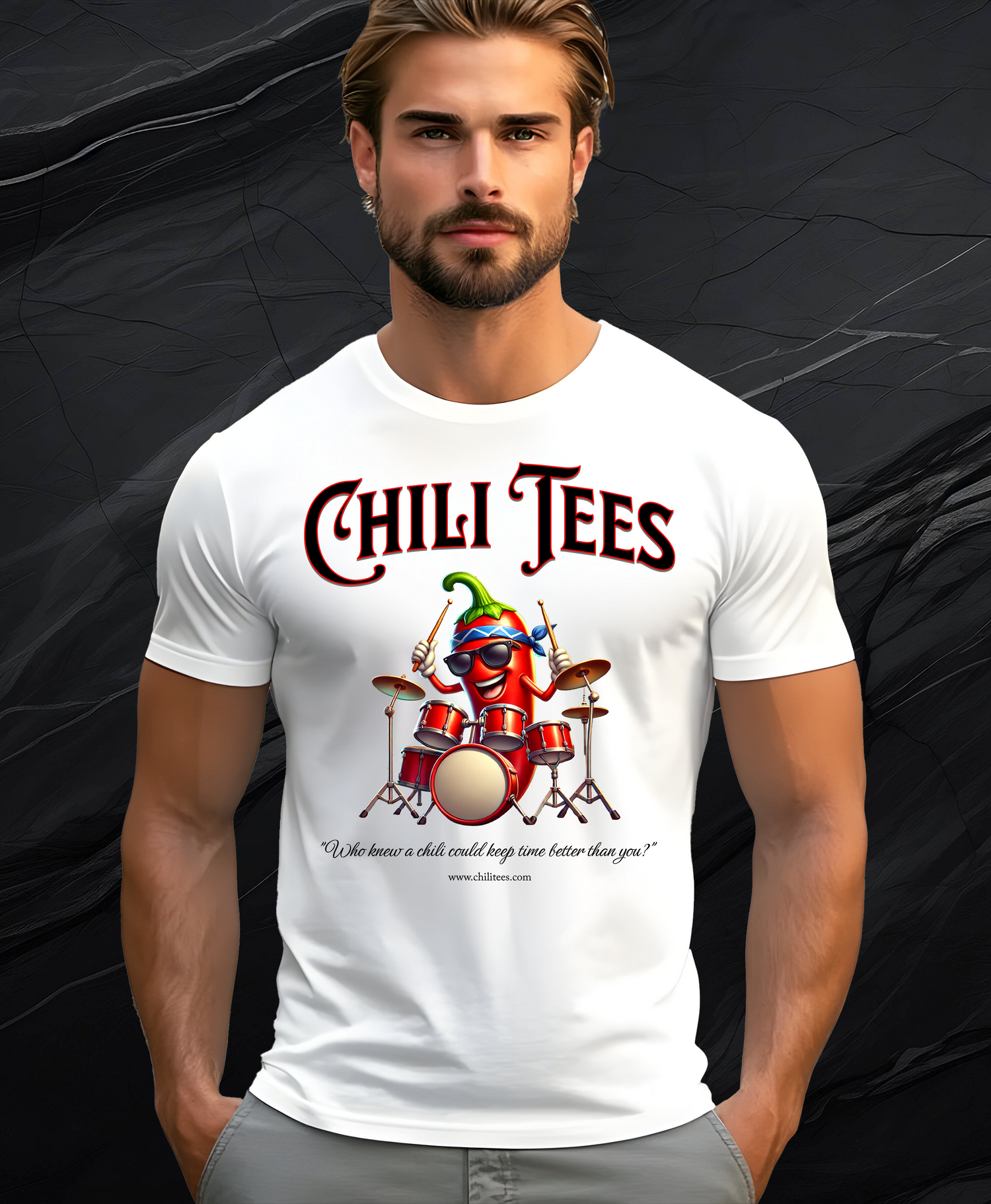 Men's graphic t-shirt featuring a bold chili pepper design, perfect for spice lovers and casual wear, made from soft cotton for comfort.